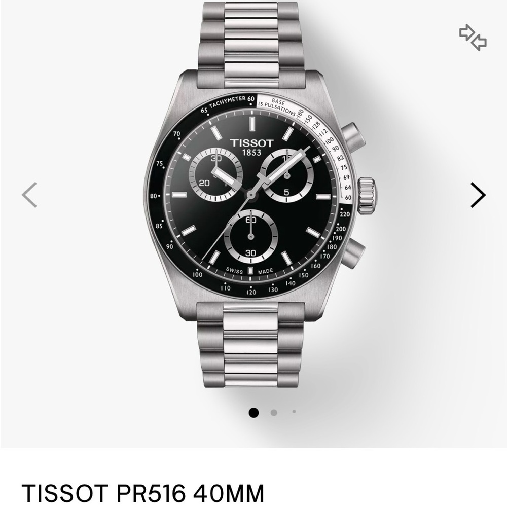 Tissot Black and Silver Chronograph Watch TISSOT PR516 40MM